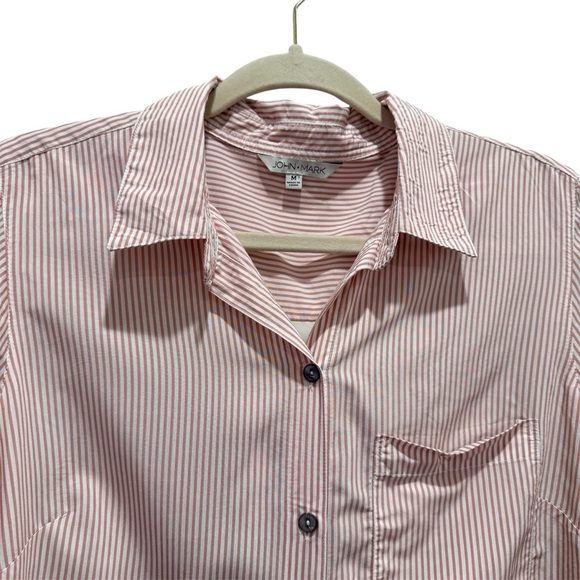 John Mark Stripe Embroidered Button Down Long Sleeve Shirt Floral Pink Size M - Picture 4 of 10